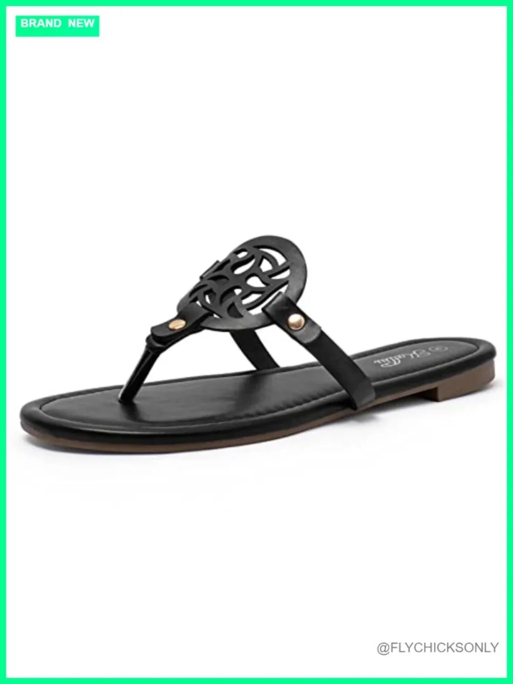 Faux Leather Medallion Hollow Cutout Flat Sandals Thong Flip Flops Summer Dressy
